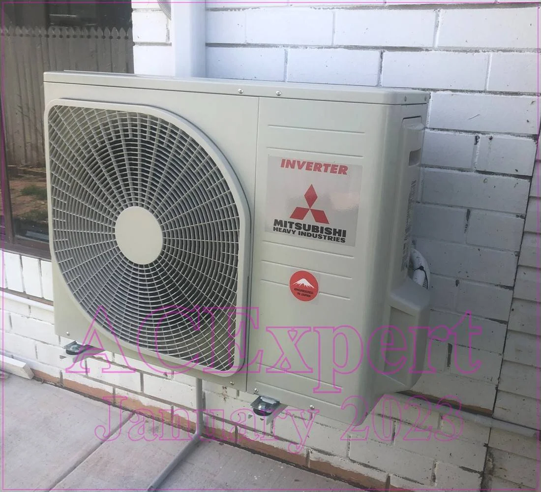 Melbourne Split System Heat Pump Payback Modern split system outdoor unit on a Melbourne home wall, showing split system heat-pump payback potential. Call 0420718827.